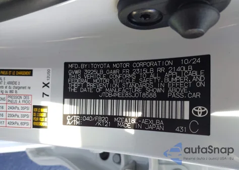 2025 Toyota Corolla Le из США, поврежденный, VIN JTDB4MEE8SJ018588